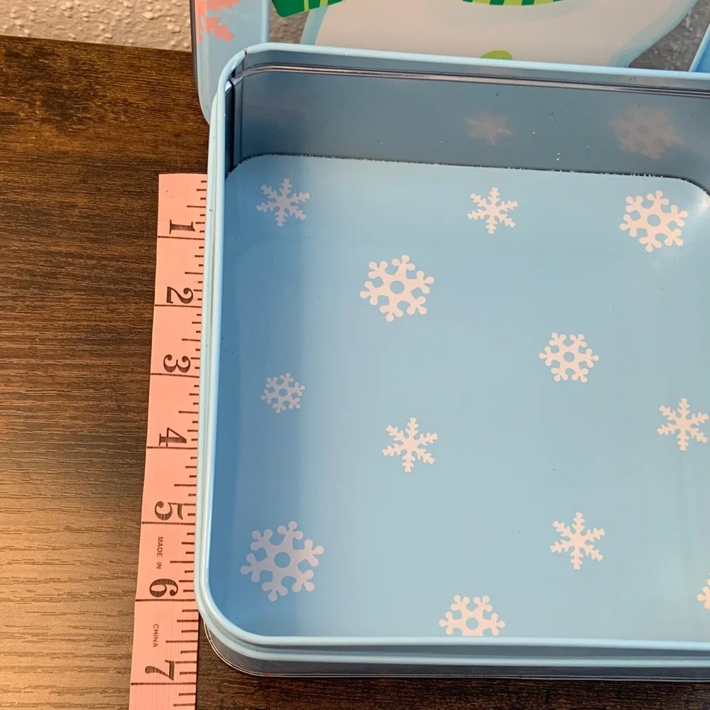 Snowman Tin Box with Colorful Snowflakes